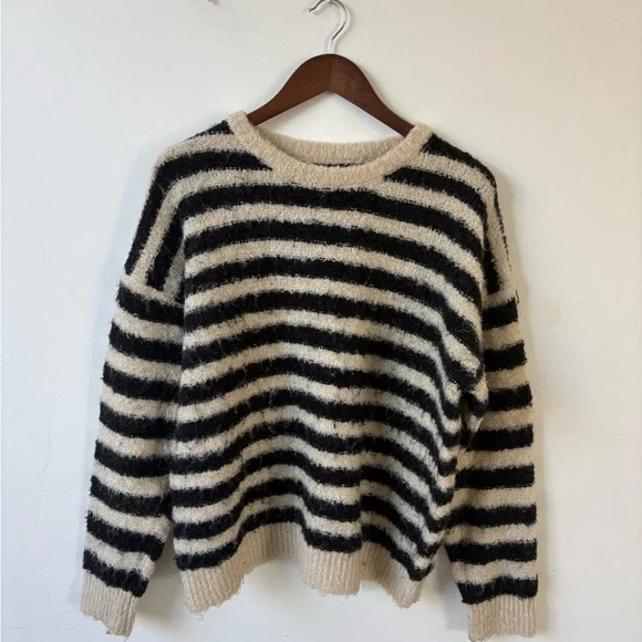 Rylee + Cru Black and Cream Striped Sweater - Picture 1 of 3